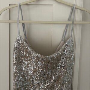 Beautiful V-back silver gown - NWT